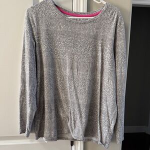 Rafaella Heather Gray Knit Long-Sleeve Top with Pink Trim